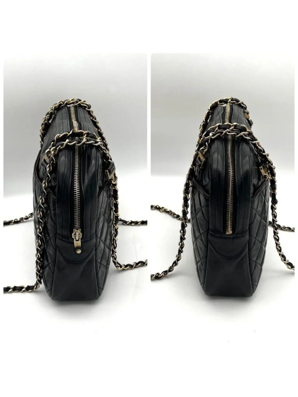 Chanel Chain Shoulder Bag Lambskin CC Logo Quilted Black